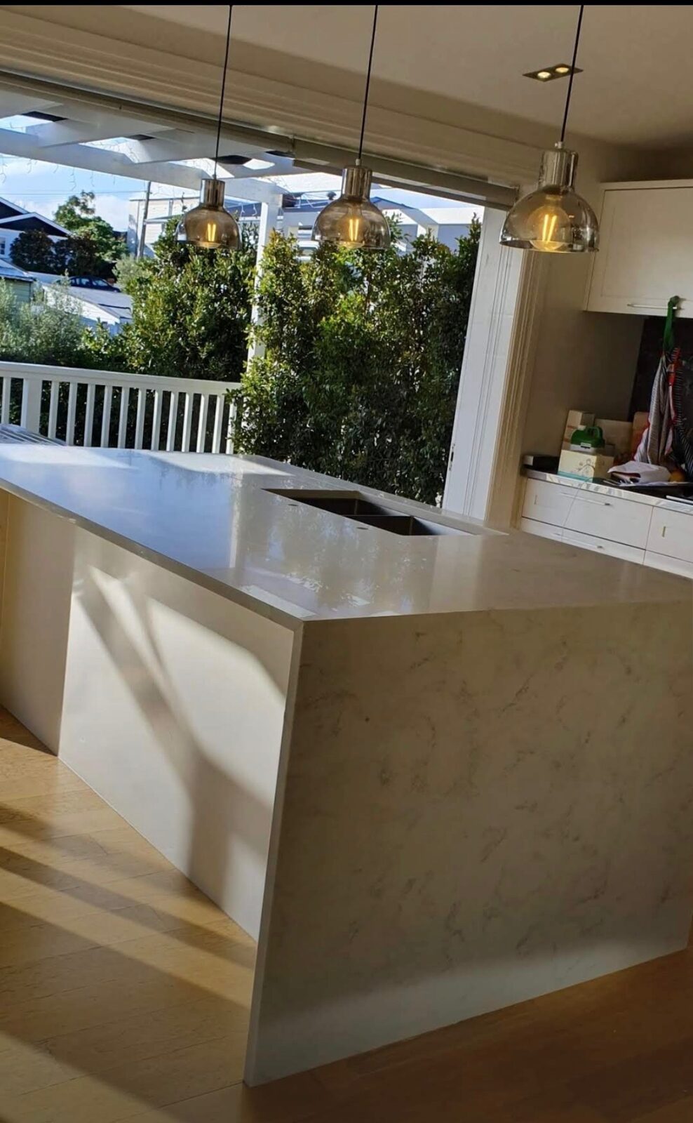 White marble-look stone benchtop, Waikato
